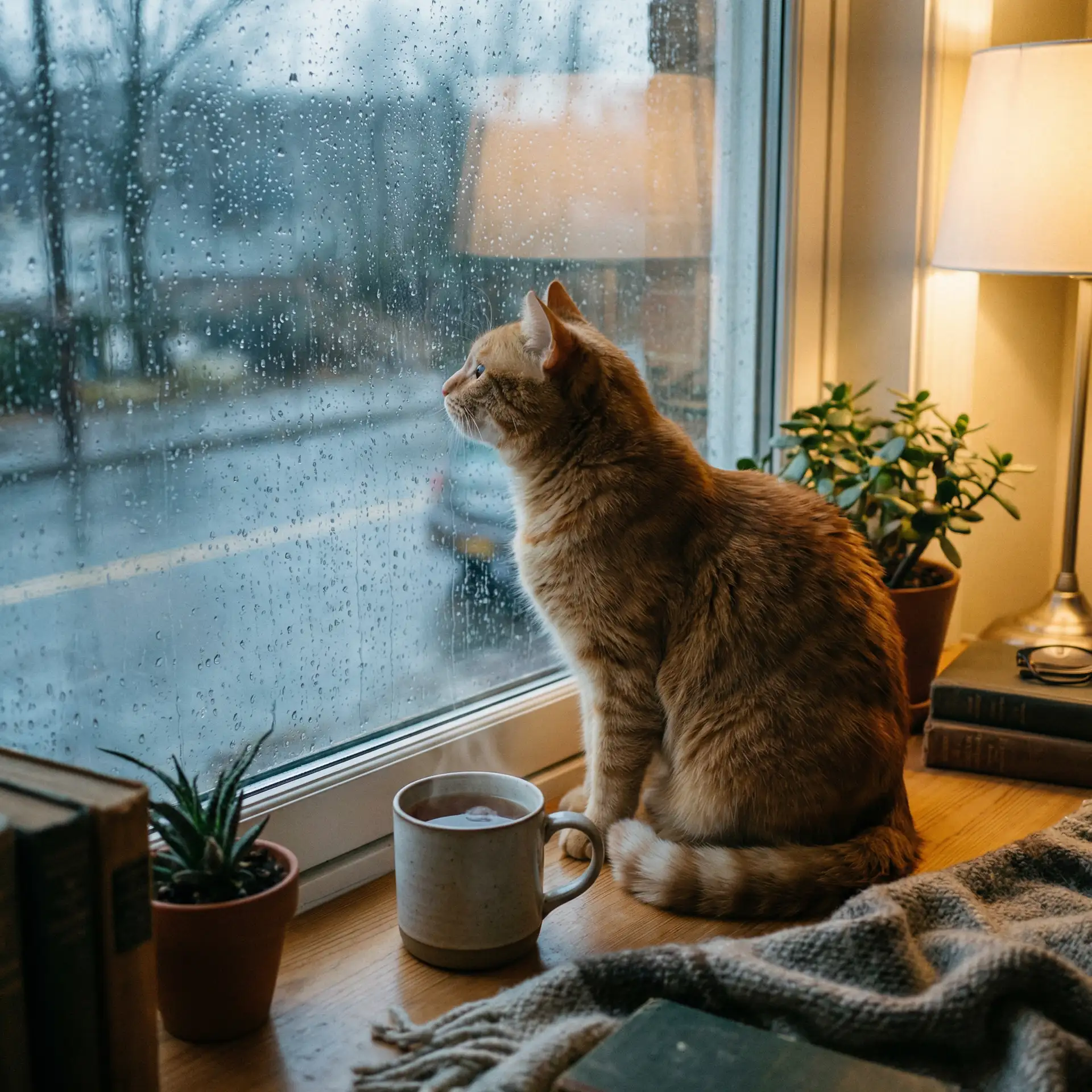 猫咪望着窗外的雨 - yua mikami